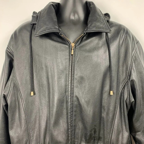 Wilsons Leather Men's Vintage 1980's Mid Length 100% Leather Hooded Jacket SZ‎ L - Picture 4 of 11